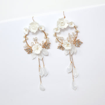 White Floral Vine Chandelier Earrings, Long Bridal Jewelry Bridal Earrings Crystal Bridal Earrings Statement Earrings Cz